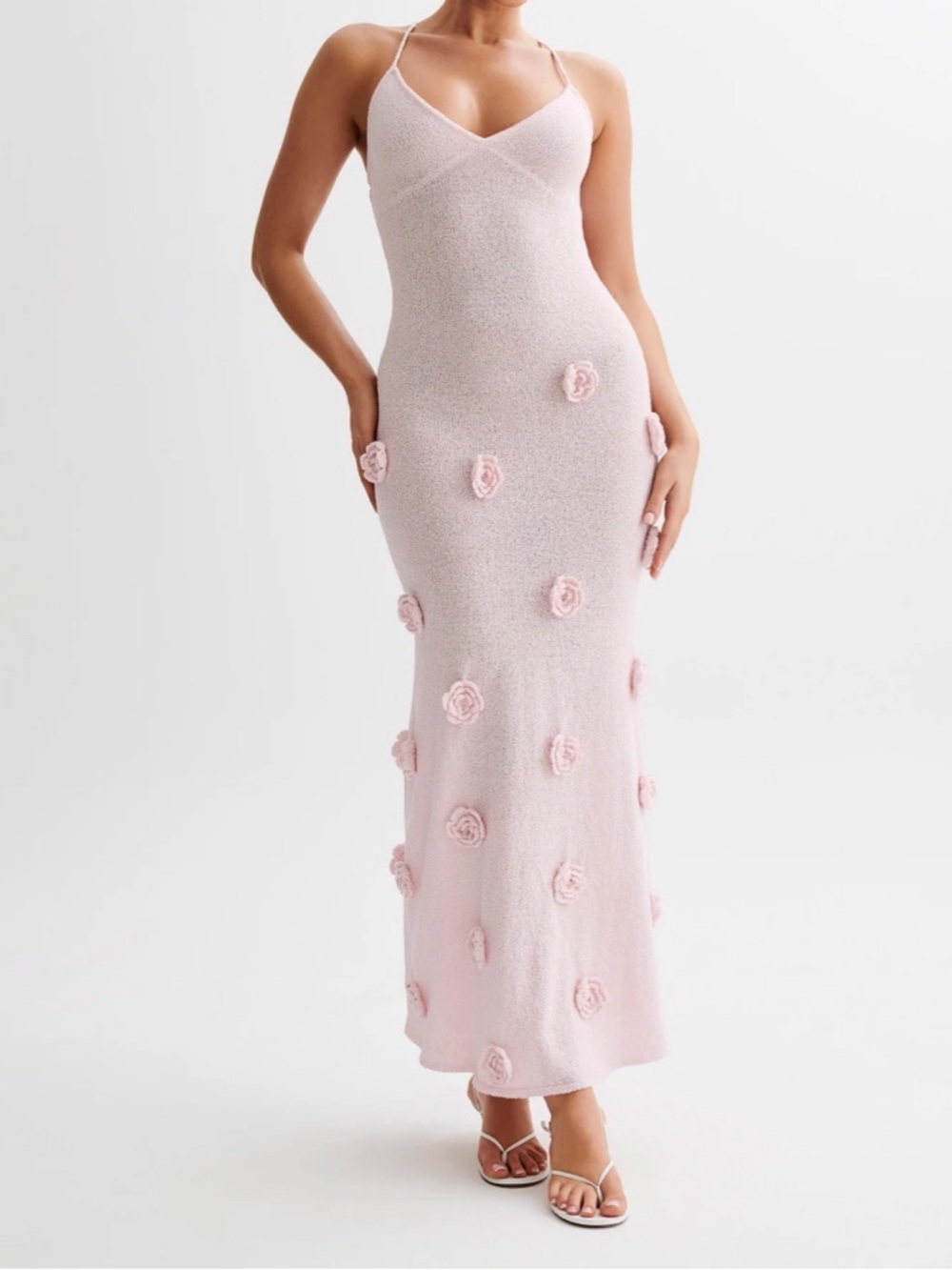 Meshki Suki Blush Pink Floral Appliqué Knit Maxi Skirt